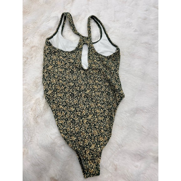 Vtg 90s Softouch Susan Fixel Floral Green Swimsuit High Cut Large Made In USA - Picture 8 of 10